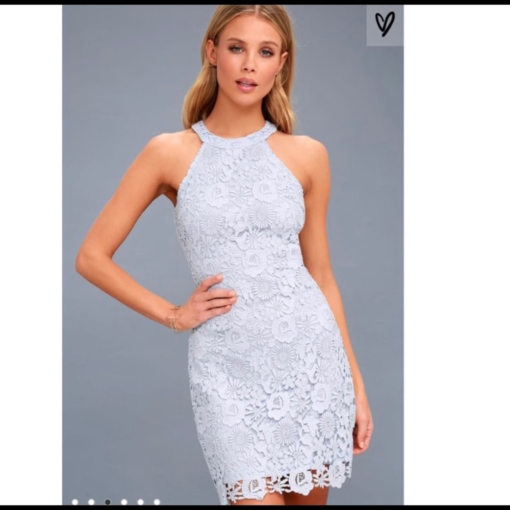 NWT Lulus Love Poem Light Blue Lace Dress